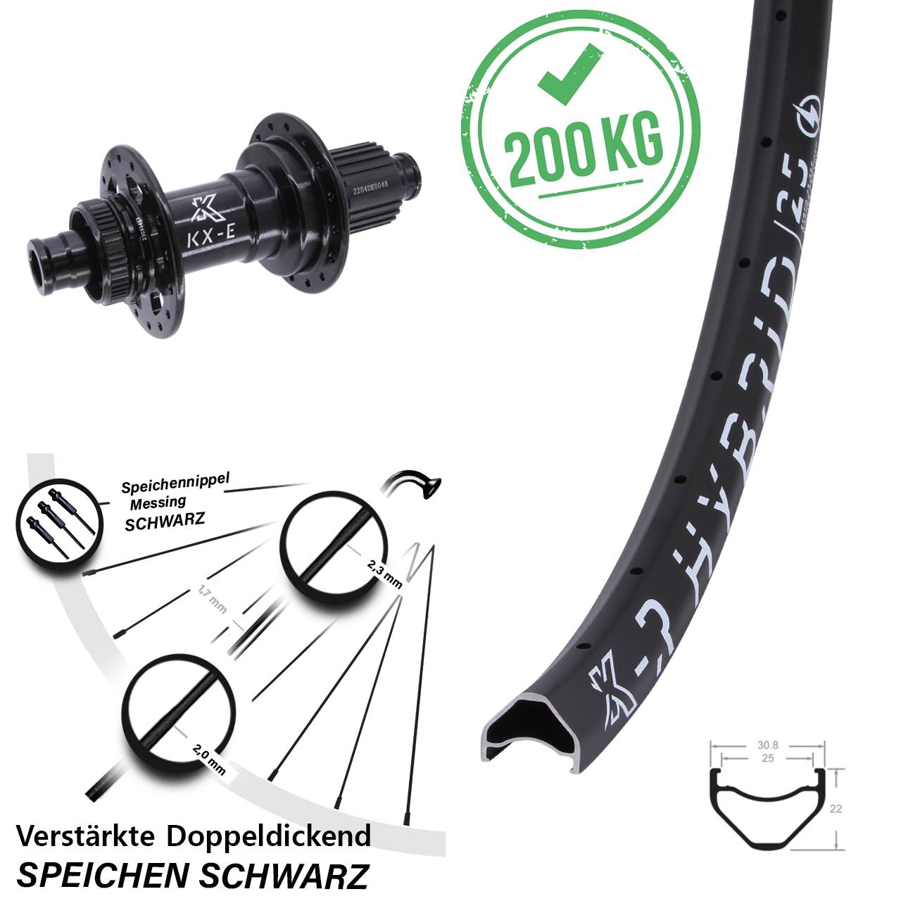 27,5 Zoll KX-ER Hybrid 25 Hinterrad 12x148 Boost Micro Spline Centerlock E-Bike