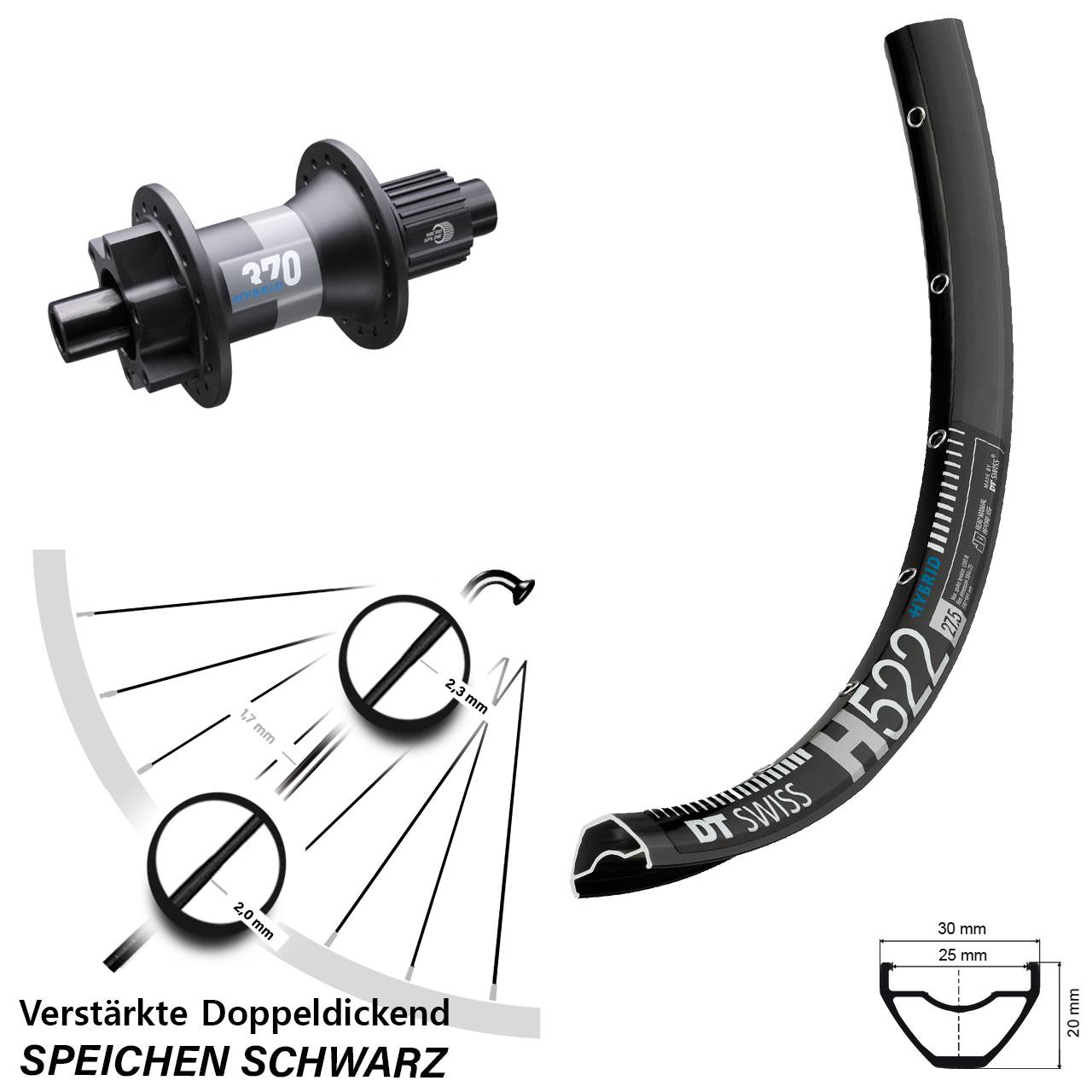 29 Zoll Hinterrad E-Bike H 522 DT Swiss 370 Hybrid Boost Micro Spline Shimano