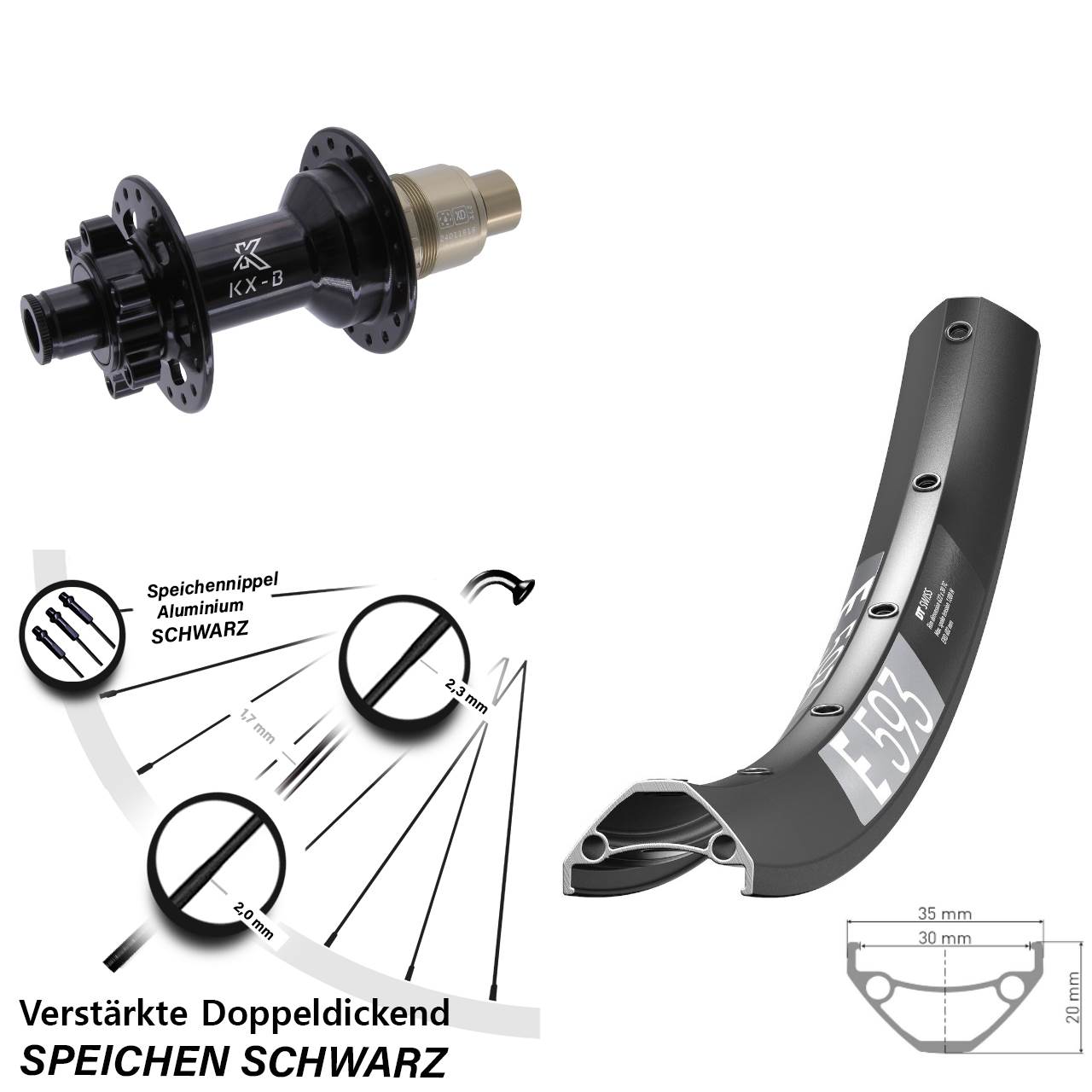 6-Loch Hinterrad 29 Zoll DT Swiss E593 KX-B SRAM XD 12x148