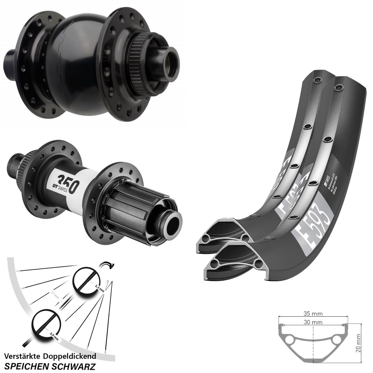 27,5 Zoll DT Swiss E593-350 SON 28 Boost Disc Laufradsatz 8-11 fach