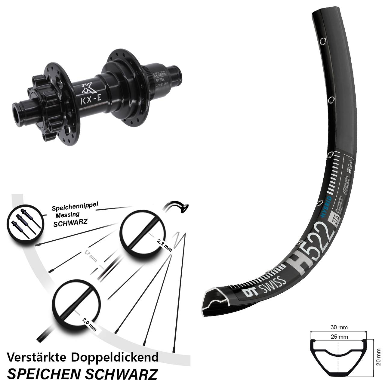 DT Swiss H522 KX-E Stahl Freilauf 27,5 Zoll Disc Laufrad 12x148 Boost XD