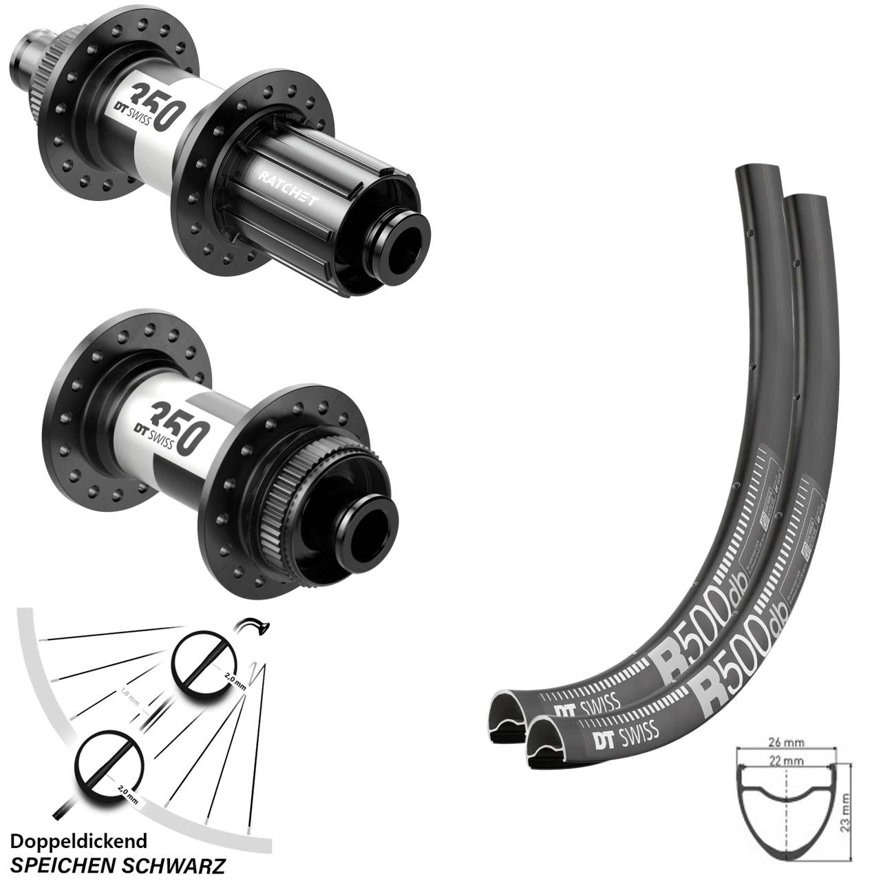 Laufradsatz R 500 DT Swiss 350 Steckachse 100x142 mm Centerlock Road 11-fach 28 Zoll Disc
