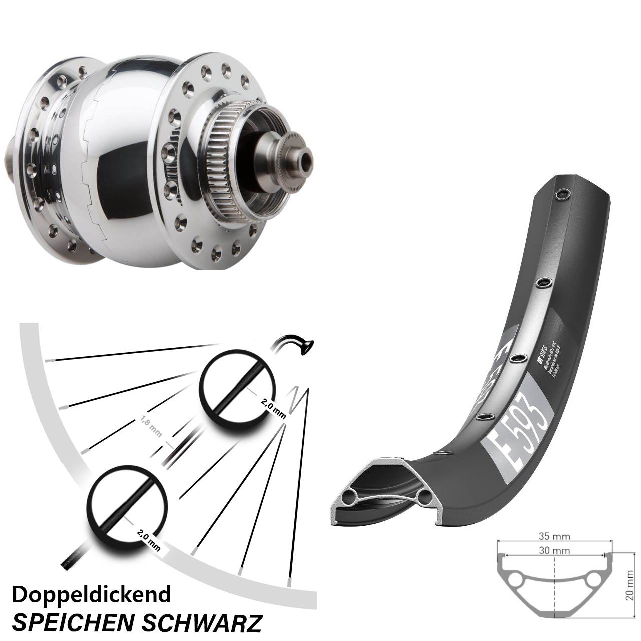 Centerlock Vorderrad mit Dynamo 29 Zoll DT Swiss E 593 SON 28 QR