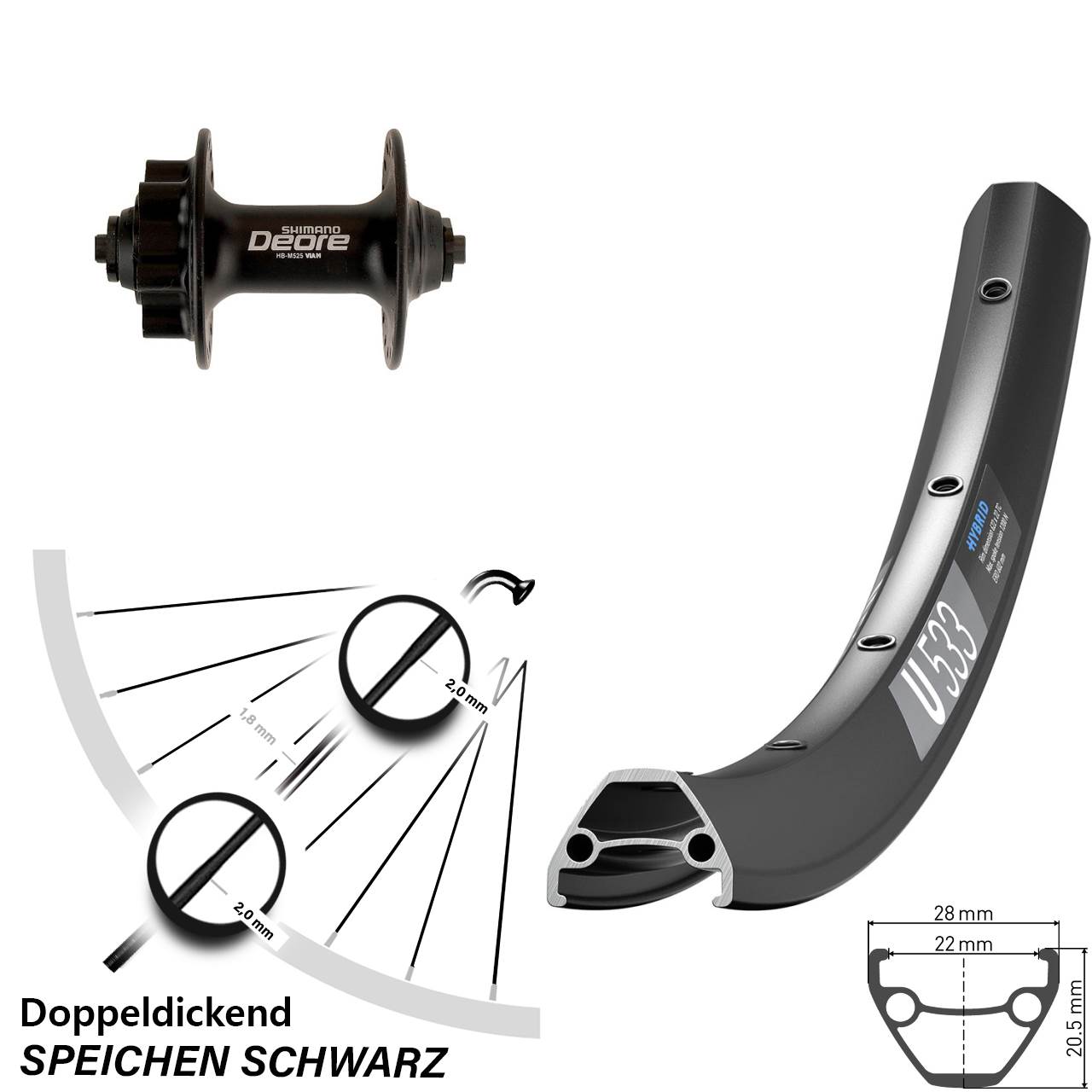 Disc Laufrad für Schnellspanner 27,5 Zoll DT Swiss U533 Shimano Deore