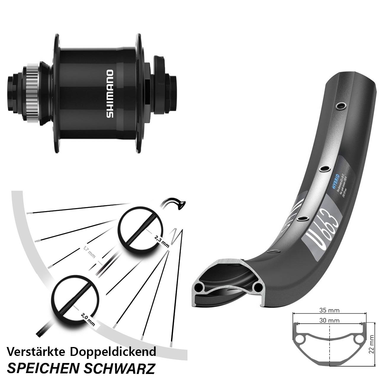 Disc Laufrad mit Nabendynamo 20 Zoll DT Swiss U663 Shimano DH-UR708