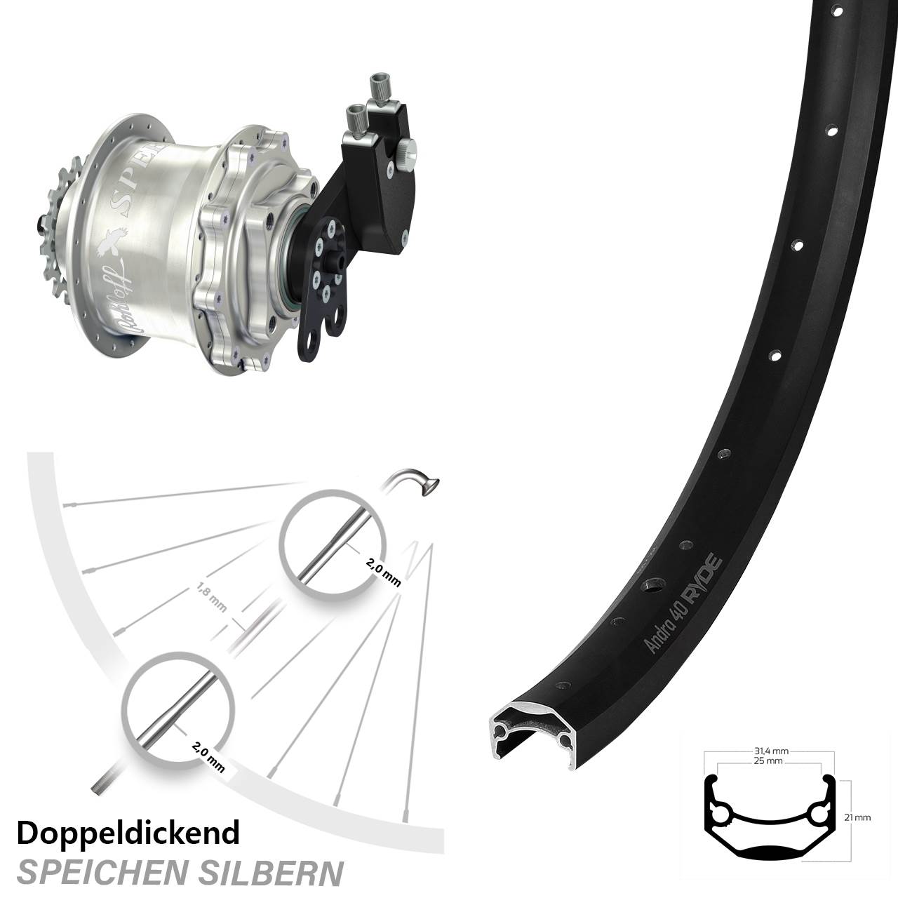 Ryde Andra 40 Disc Rohloff 500/14 CC DB Tandem 27,5 Zoll Laufrad