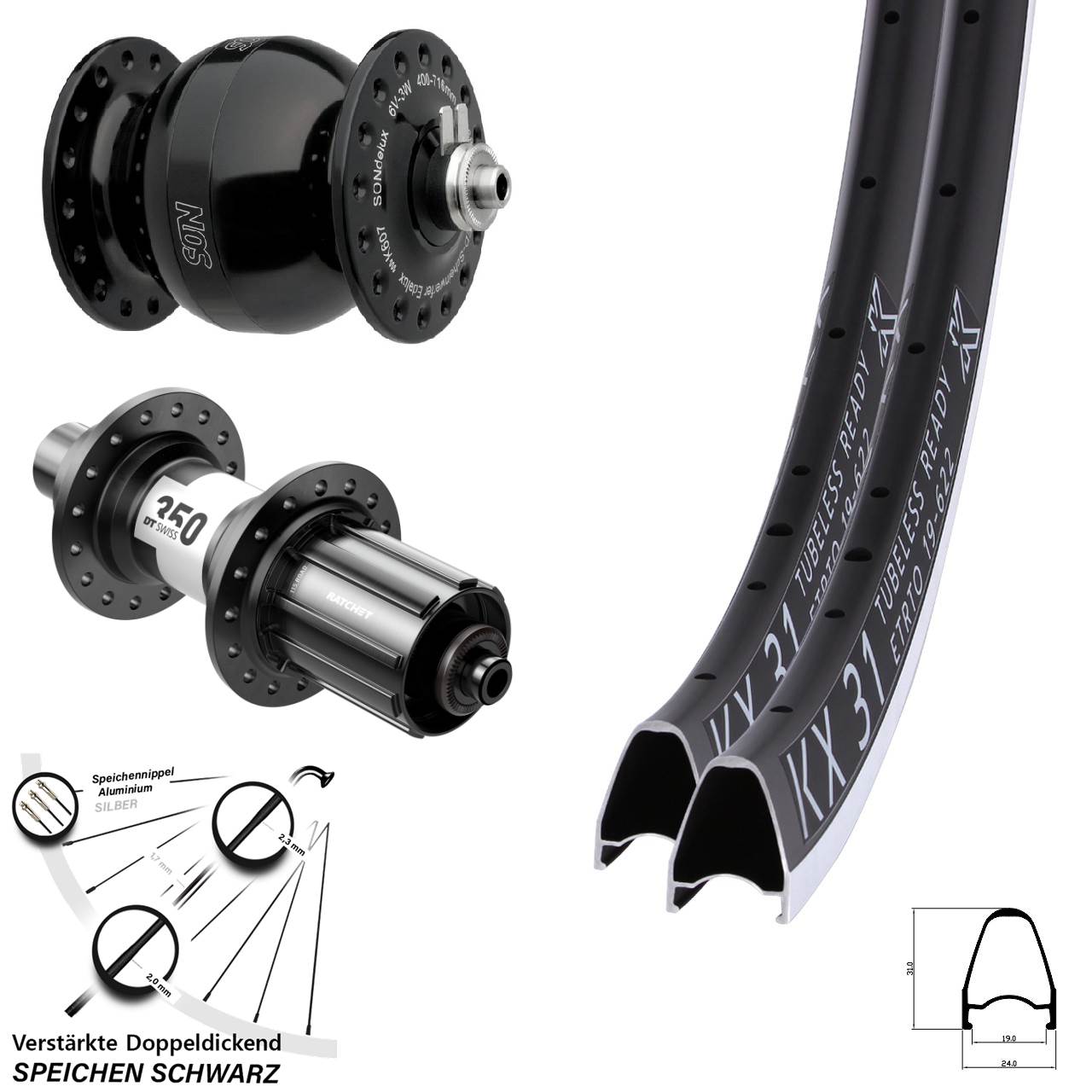 KX 31 DT Swiss 350 SONdelux wide body 28 Zoll Laufradsatz für Schnellspanner 11-12 fach
