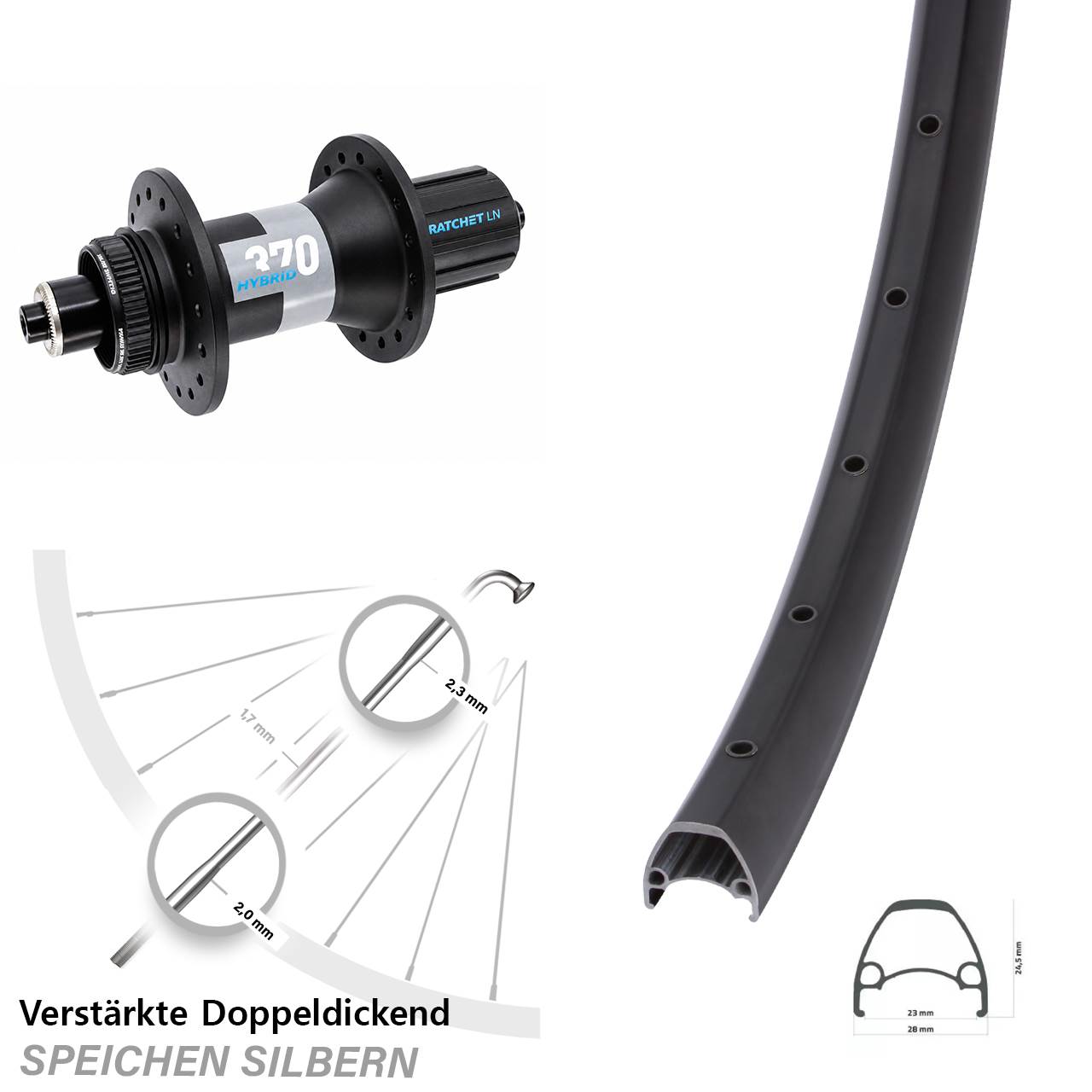 Disc Hinterrad QR 28-29 Zoll Ambrosio DT Swiss 370 Hybrid 8-11 fach