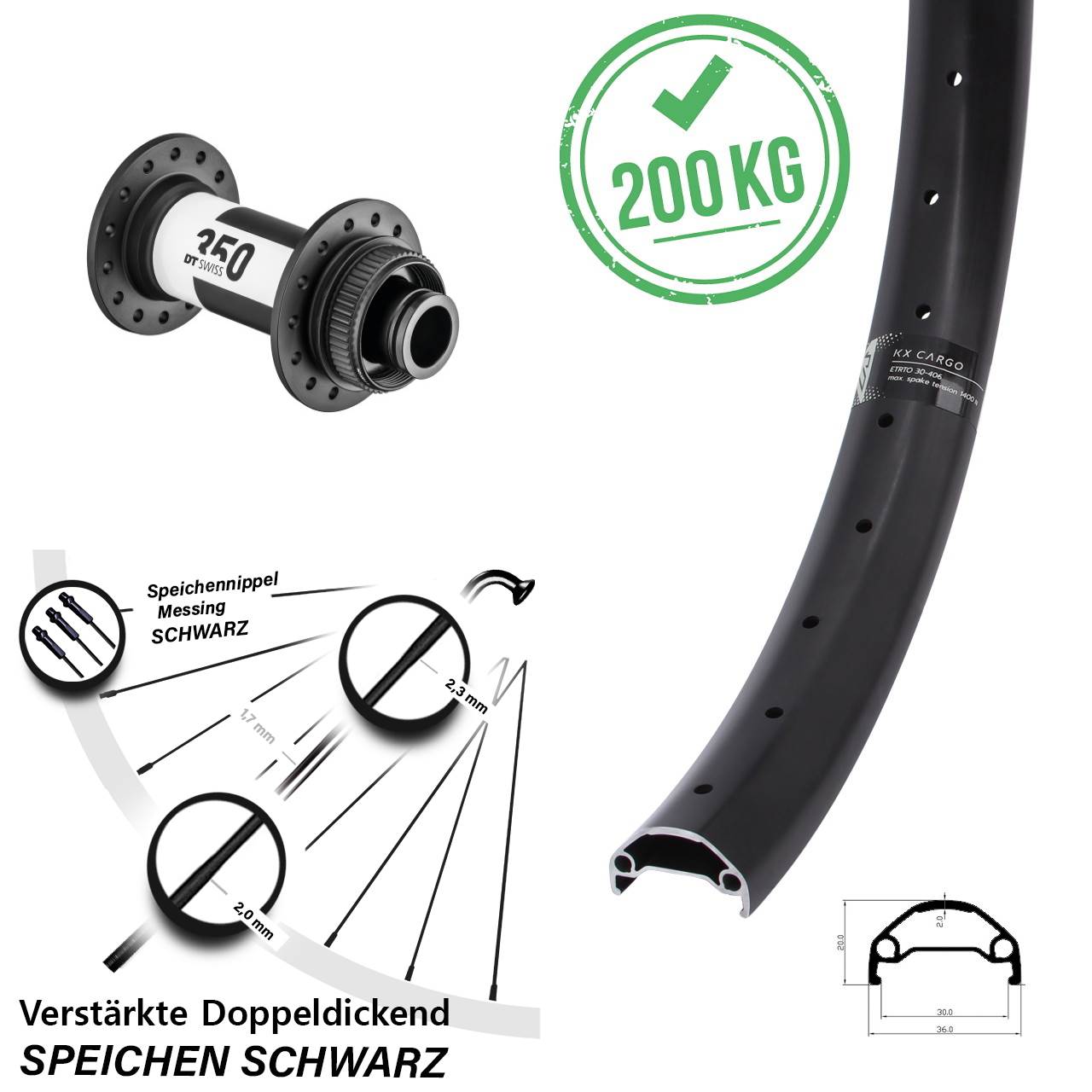 Vorderrad 27,5 Zoll KX Cargo DT Swiss 350 15x100 Centerlock