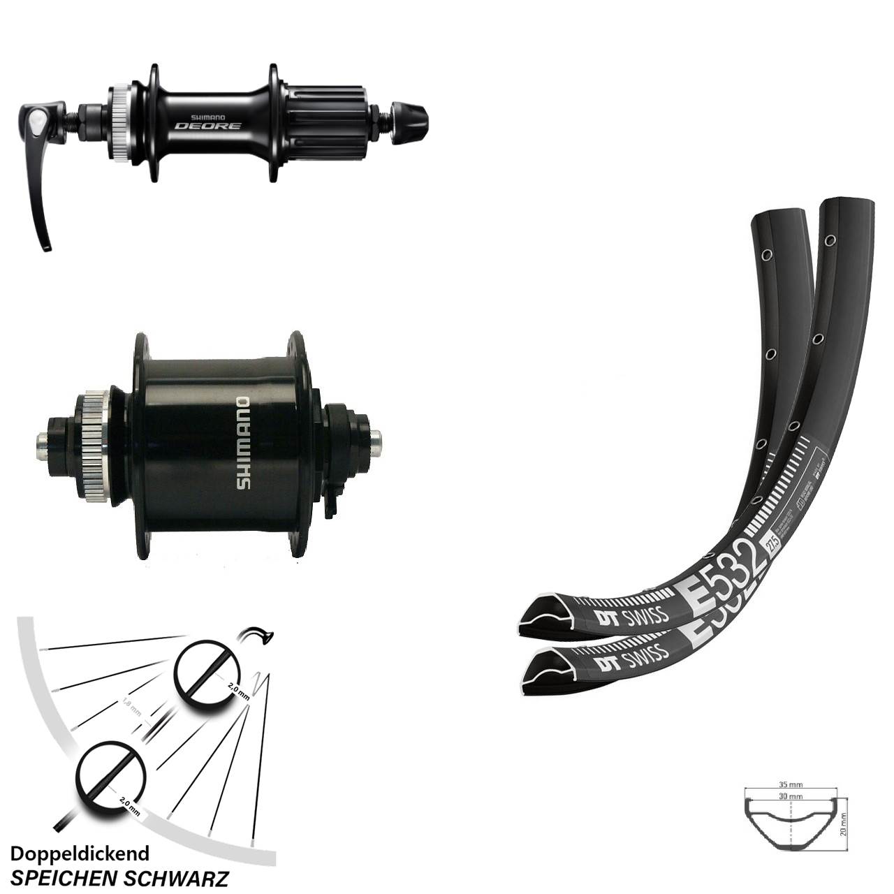 Laufradsatz 29 Zoll DT Swiss E532 Shimano DH-UR700/Deore FH-M6000 8-11 fach QR