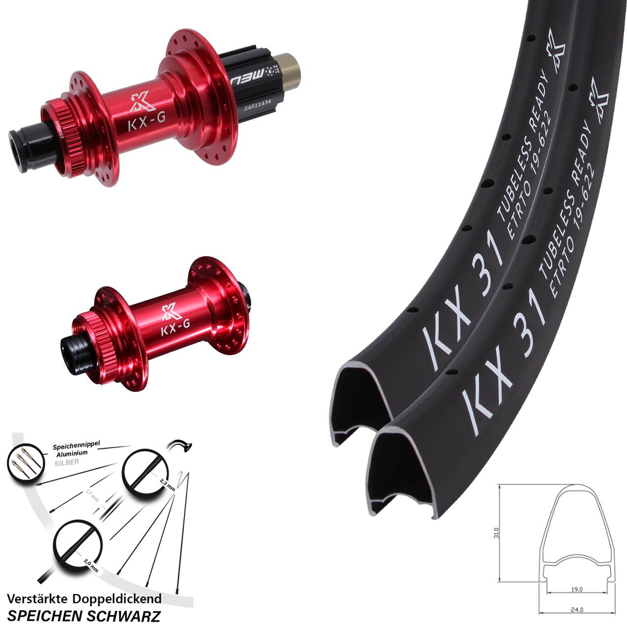 Laufradsatz Centerlock 15x100 12x142 28 Zoll KX-G 31 rot Campagnolo N3W