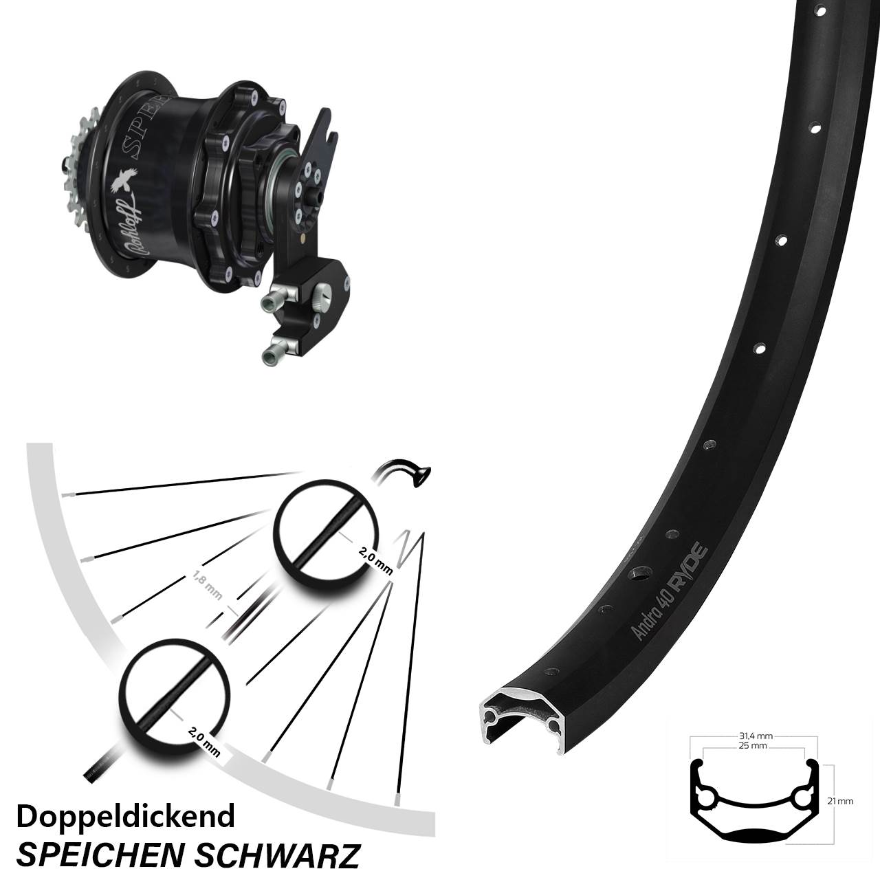 27,5 Zoll Ryde Andra 40 Disc Rohloff CC DB OEM2 Tandem schwarz