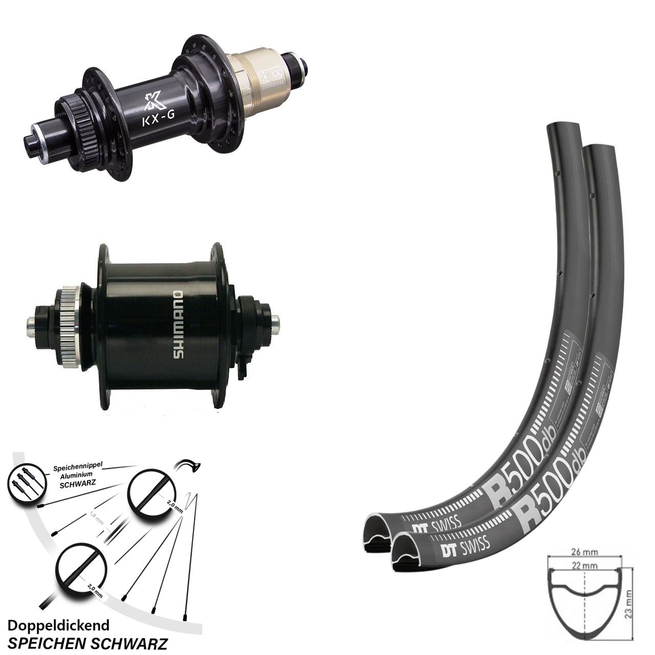 28 Zoll Laufradsatz DT Swiss R 500 Road Disc Dynamo 700-3D Centerlock KX-G Sram XD-R