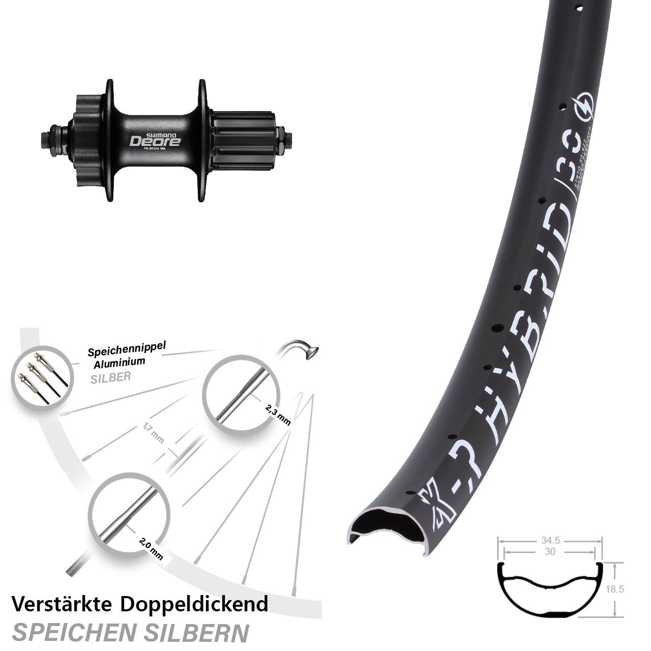 KX-R Hybrid 30 Shimano Deore 29 Zoll Disc Hinterrad für Schnellspanner 8-11 fach HG