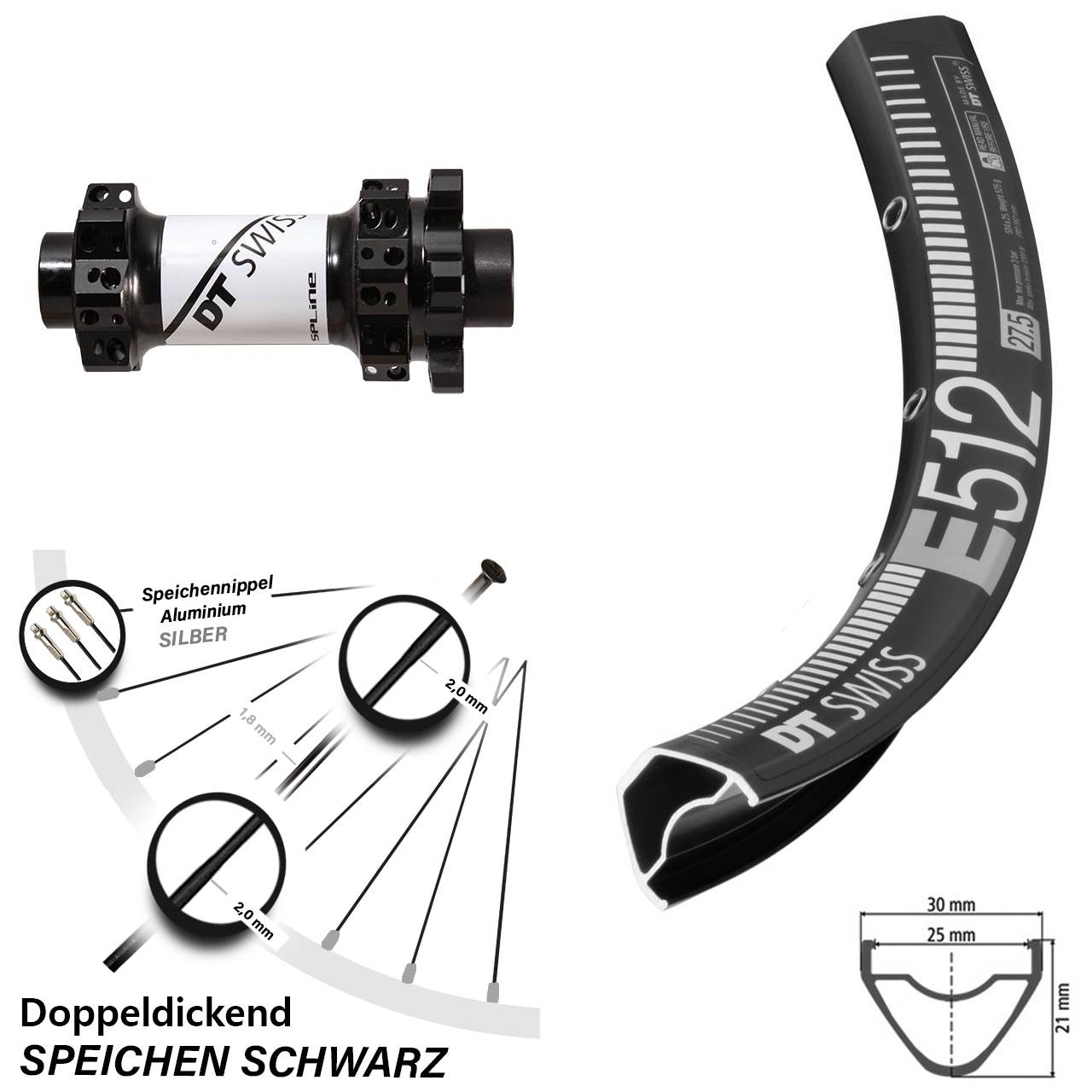 Disc-Vorderrad 27,5 Zoll DT Swiss E 512 und X-1900 für Steckachse
