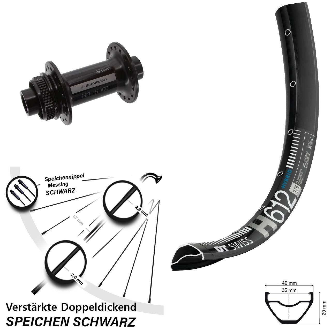 DT Swiss H612-370 27,5 Zoll Centerlock Vorderrad 15x100