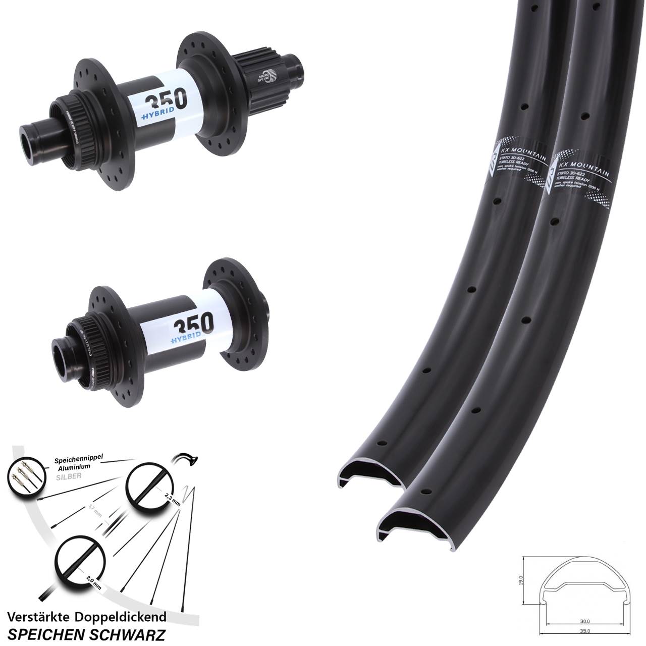 KX Mountain DT Swiss Hybrid 350 29 Zoll Laufradsatz 15x110 12x148 Shimano Micro Spline