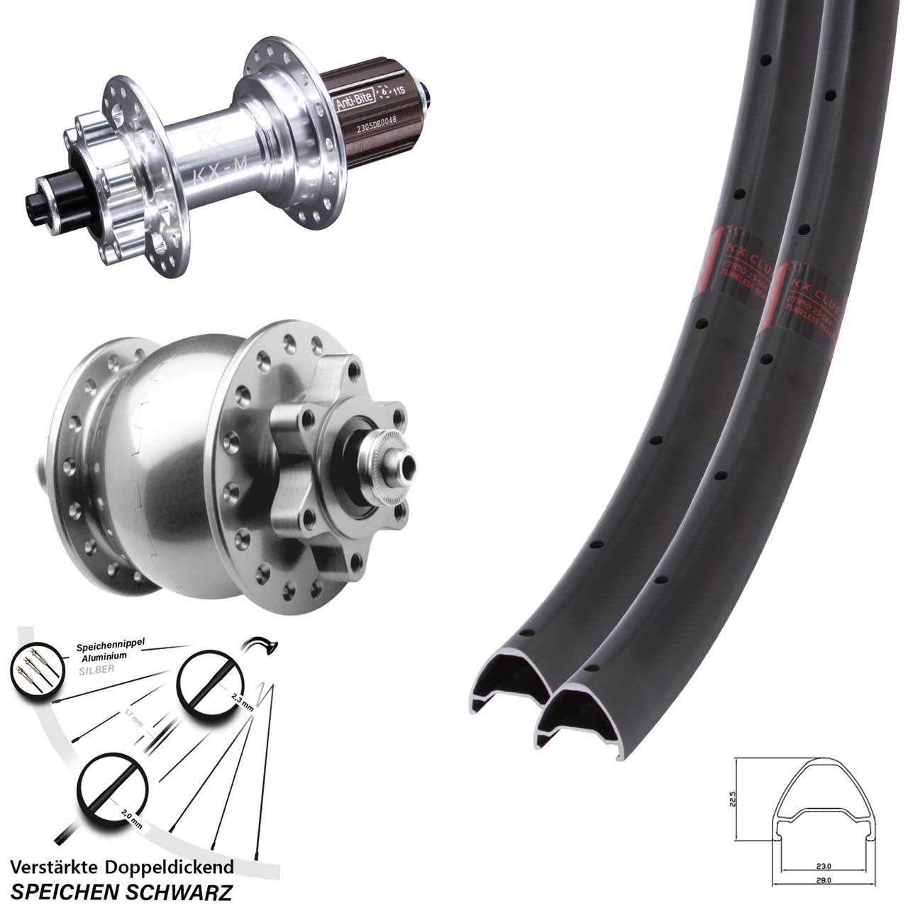 650B KX-M Clue SON 28 Disc Laufrad-Satz für Schnellspanner 8-12 fach HG
