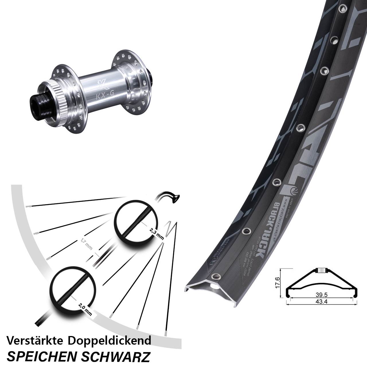 27,5 Zoll Rodi Ready 40 KX-G Vorderrad Centerlock 15x100