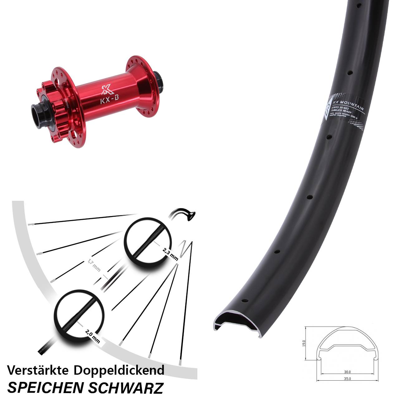 Boost 6-Loch Vorderrad 15x110 29 Zoll KX-B Mountain rot