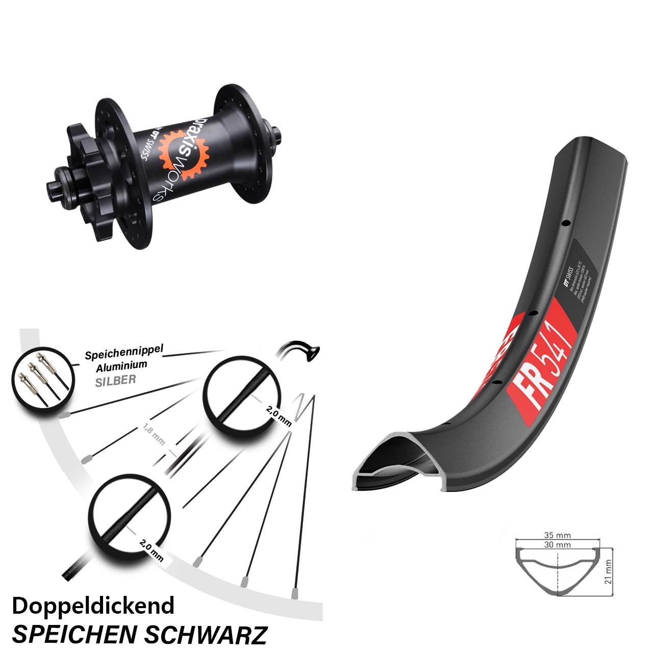 6-Loch Vorderrad für Schnellspanner 27,5 Zoll DT Swiss FR 541-350