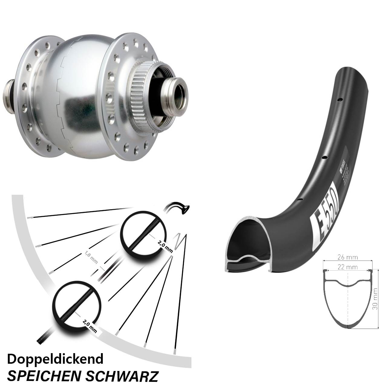 Centerlock Dynamo-Vorderrad 12x100 28 Zoll DT Swiss E550 SON delux