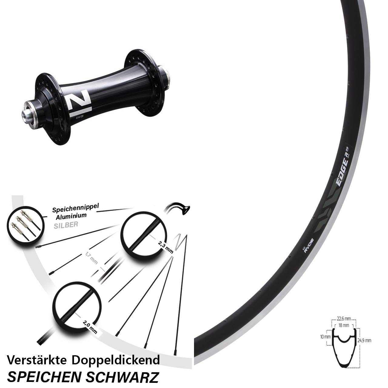 Vorderrad 28 Zoll Ryde Edge R25 Novatec A141SB QR