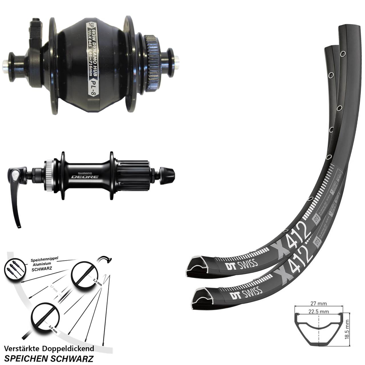 29 Zoll Laufradsatz DT Swiss X 412 Shutter PL-8 Shimano Deore FH-M6000 8-11 fach HG