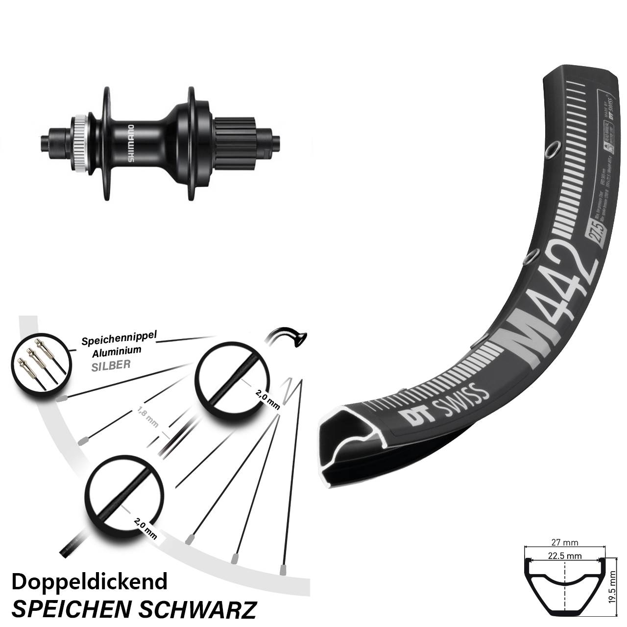 Hinterrad QR 28 Zoll DT Swiss M 442 Shimano FH-MT500 Micro Spline