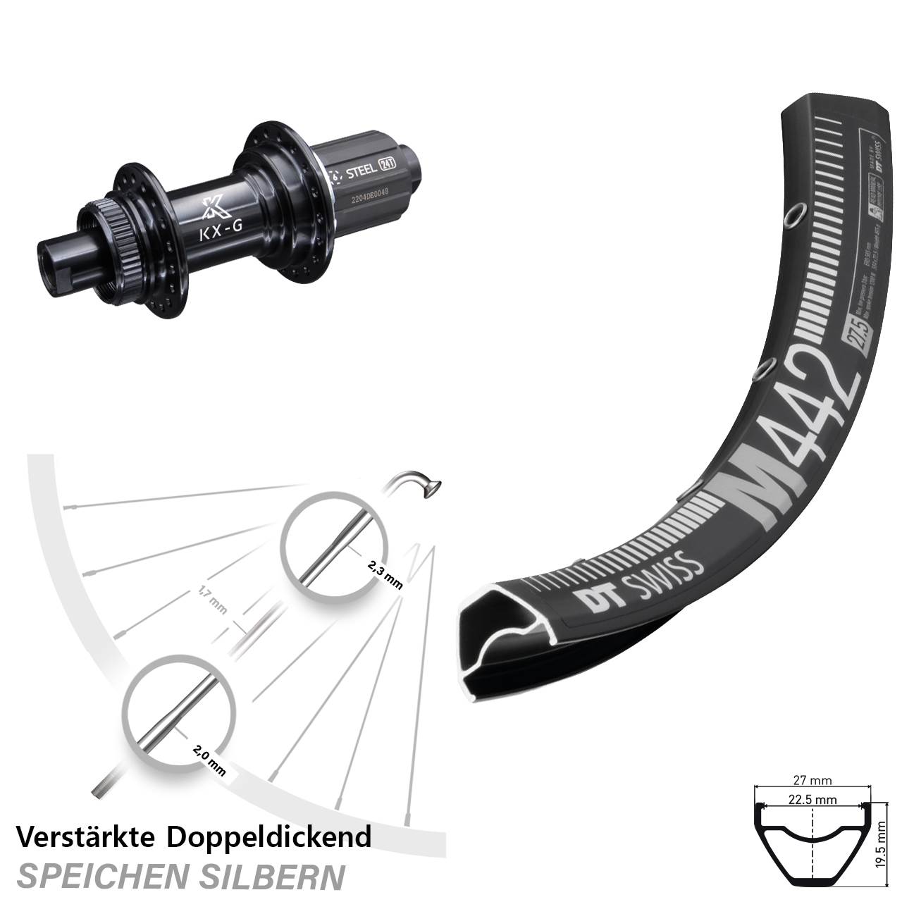 DT Swiss M 442 KX-GS verstärkt 28 Zoll Centerlock Hinterrad 12x142 8-12 fach