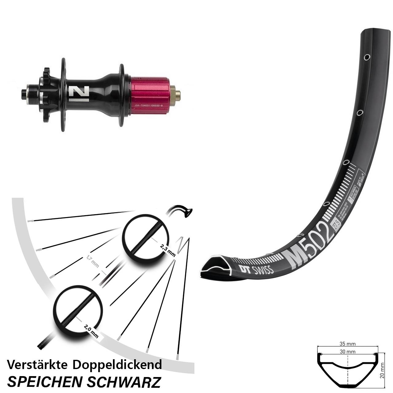 DT Swiss M502 Novatec Superlight 27,5 Zoll Hinterrad 6-Loch 8-12 fach HG