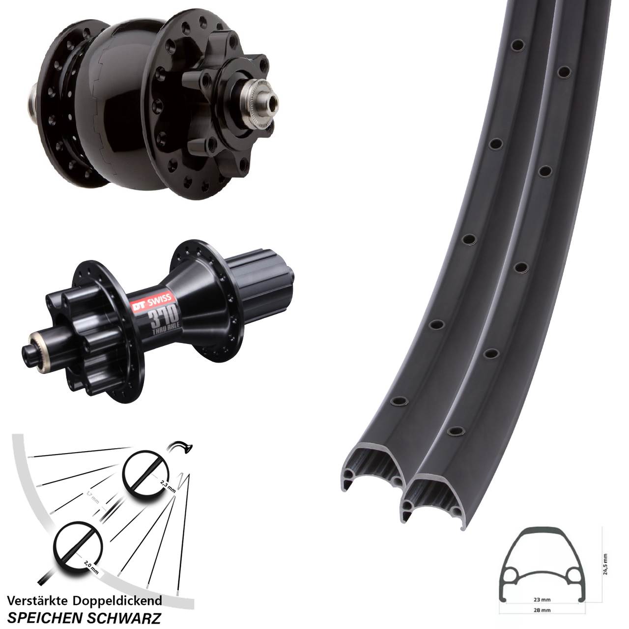 Laufradsatz 6-Loch QR 28 Zoll Ambrosio Sport DT Swiss 370 Hybrid SON 28 8-11 fach HG