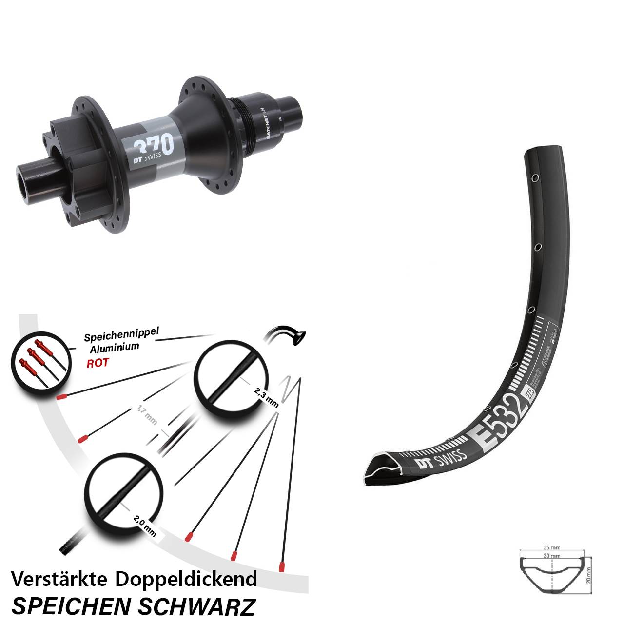 DT Swiss E 532-370 29 Zoll Disc Laufrad 12x148 Boost XD 11-12 fach