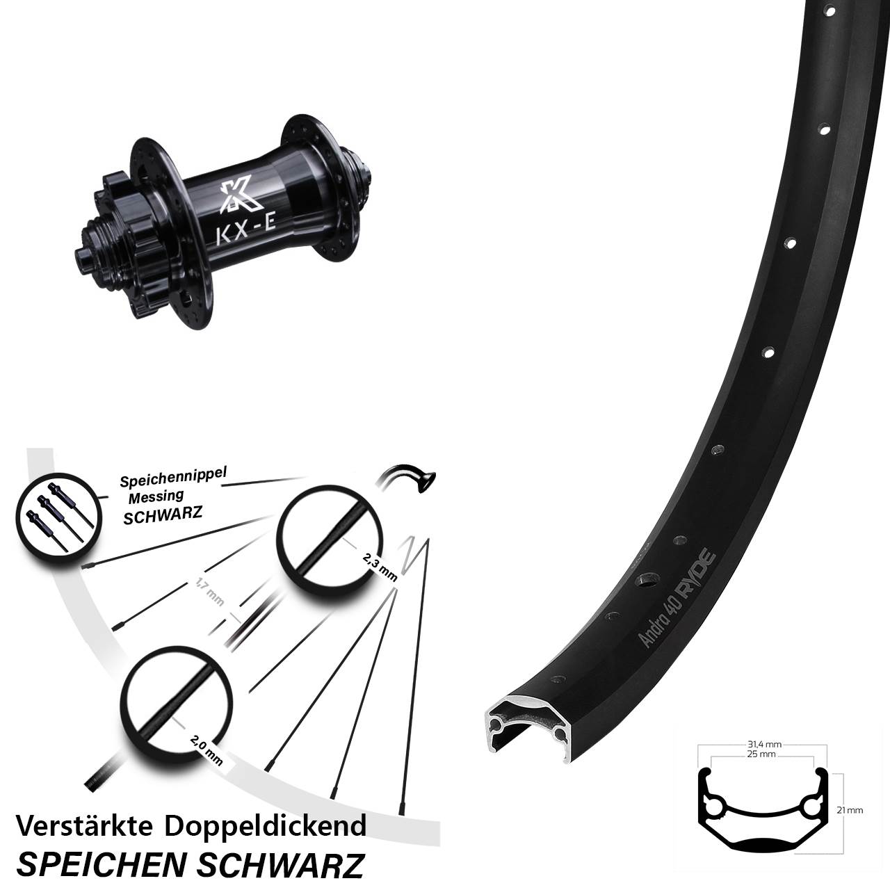 KX-E Nabe 5x100 mm 6-loch Ryde Andra 40 Disc Vorderrad 27,5 Zoll