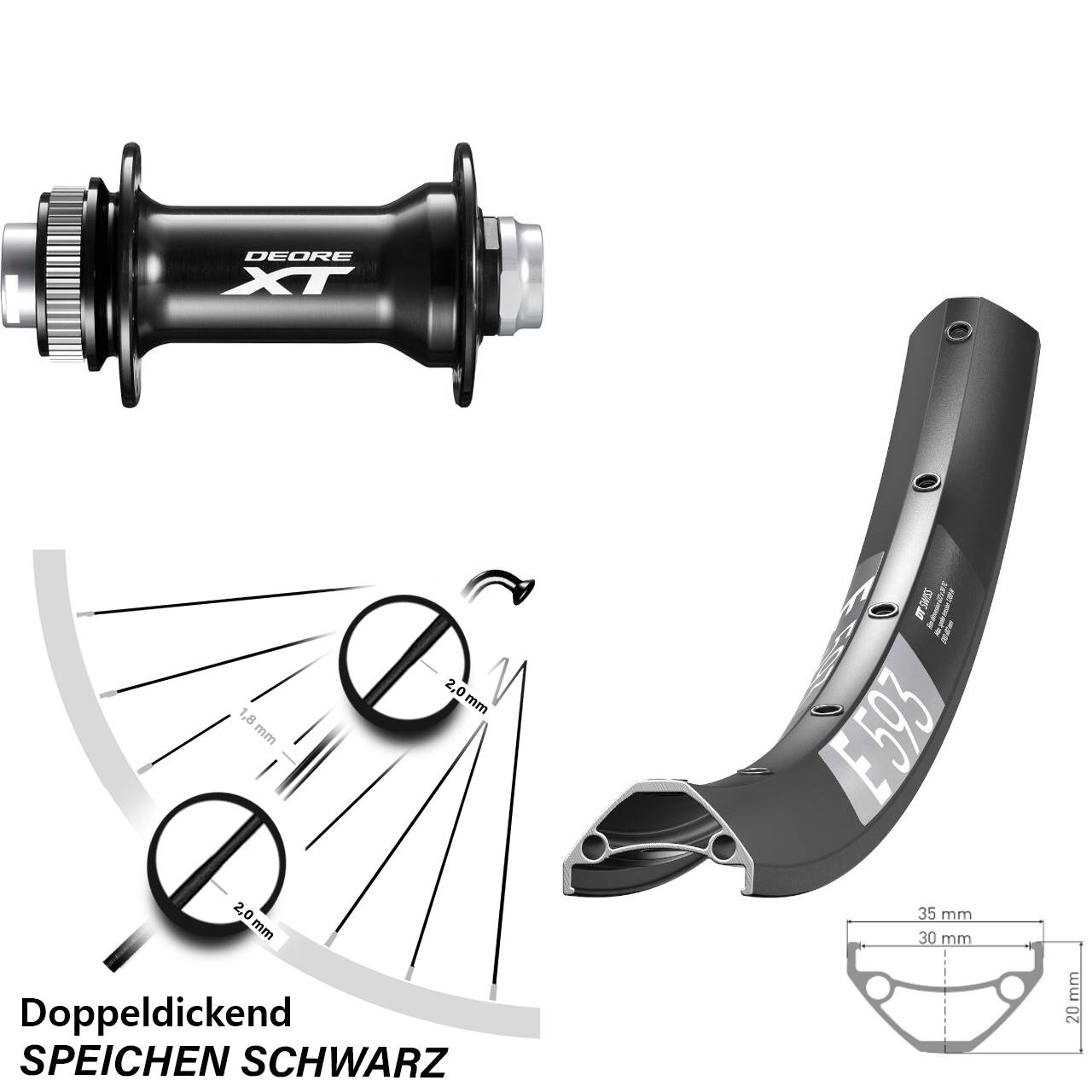 Disc Laufrad 27,5 Zoll DT Swiss E 593 Shimano HB-M8010-B 15x110 Boost