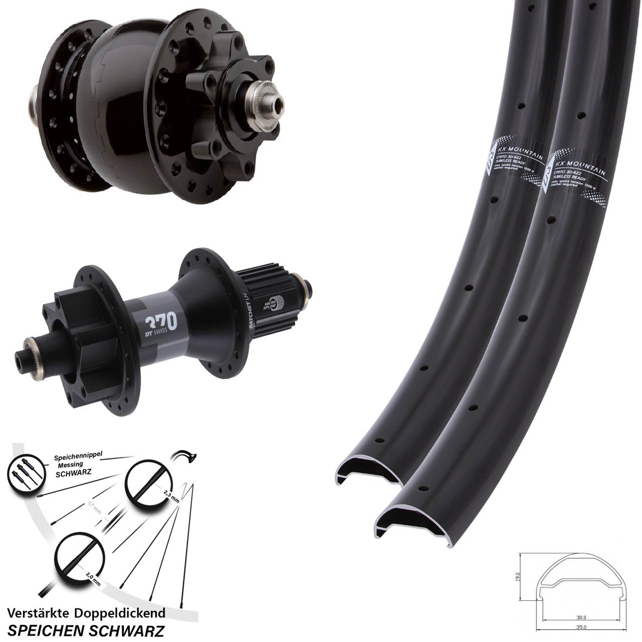 KX Mountain TR DT Swiss 370 SON 28 29 Zoll 6-Loch Laufradsatz QR Micro Spline