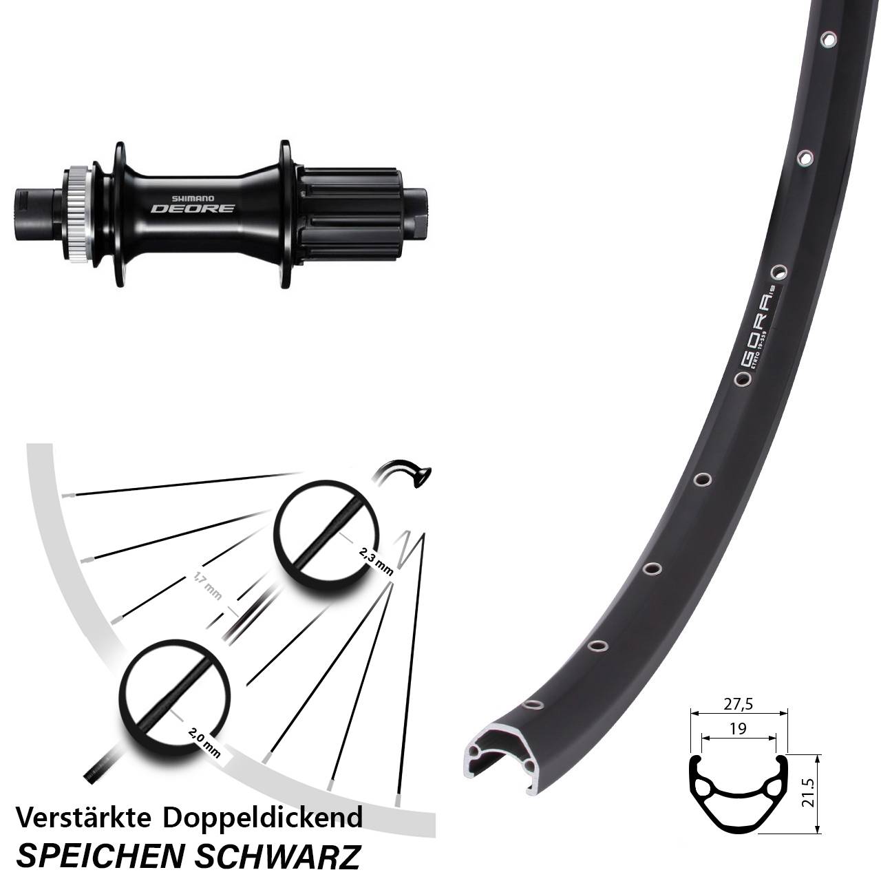 Disc Hinterrad 12x148 Boost 28 Zoll Gora 19 Shimano Deore 8-11 fach HG