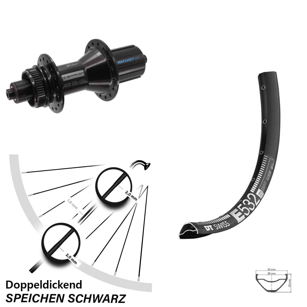 DT Swiss E532-370 Hybrid 29 Zoll Centerlock Hinterrad für Schnellspanner 8-11 fach