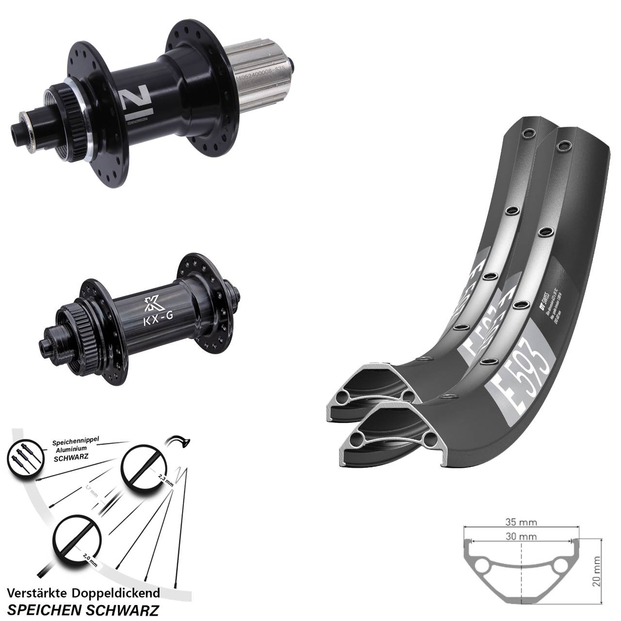 29 Zoll DT Swiss E593 KX-G Novatec D042 Centerlock Laufradsatz QR 8-12 fach HG