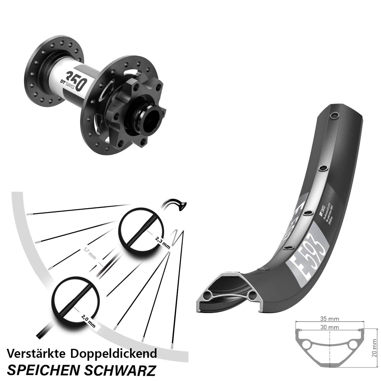 29 Zoll DT Swiss E 593-350 Disc Vorderrad 15x110 Boost