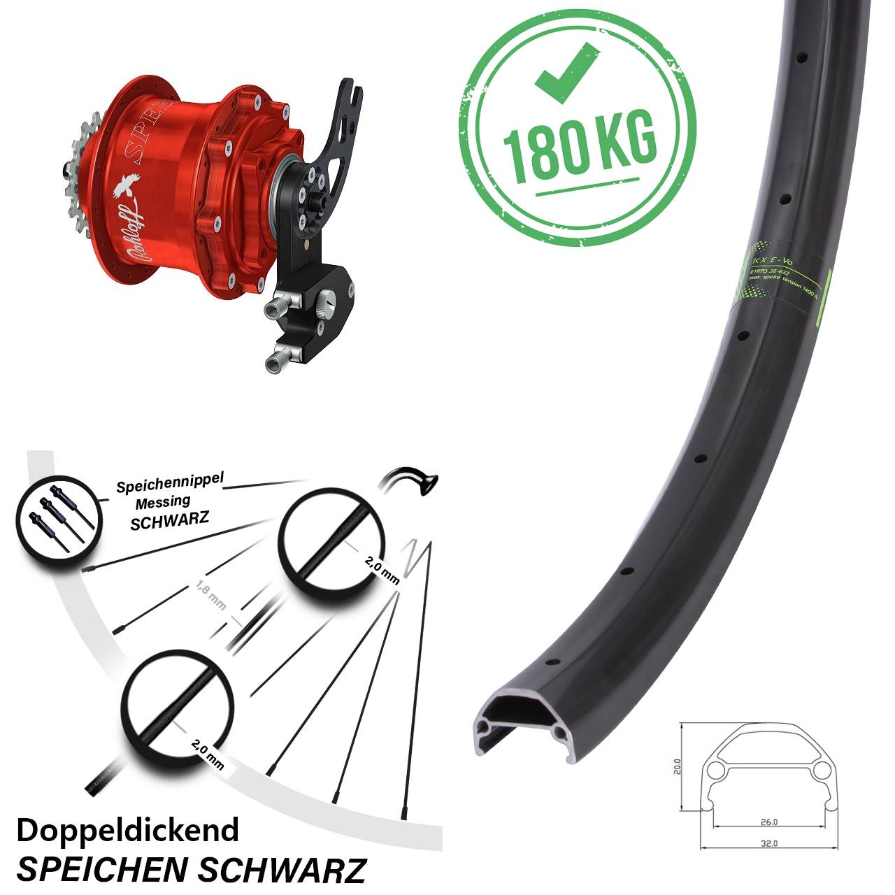 KX Evo Rohloff Speedhub 500/14 CC DB PM rot 26 Zoll Disc Laufrad