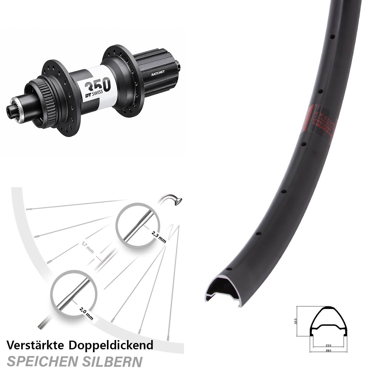 KX Clue DT Swiss 350 26 Zoll Centerlock Hinterrad QR 8-11 fach HG
