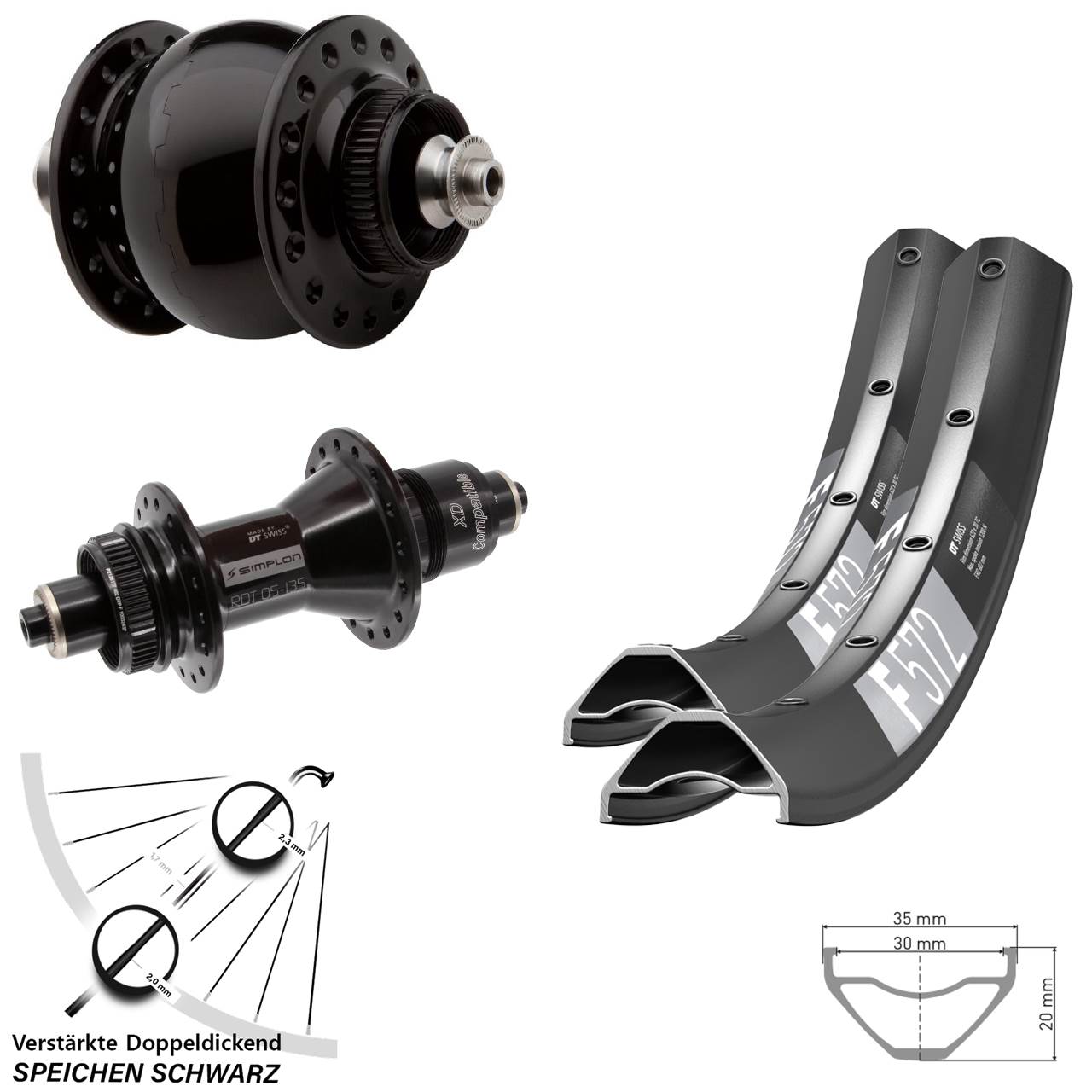 DT Swiss F572 370 SON 28 29 Zoll Disc Laufrad-Satz für Schnellspanner SRAM XD