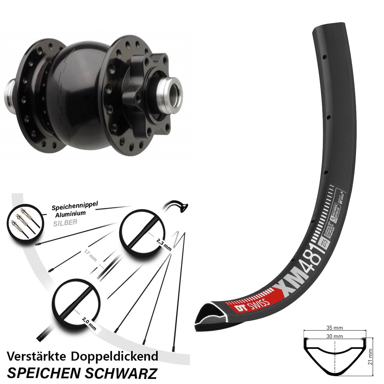 SON 28 DT Swiss XM481 27,5 Zoll Disc Vorderrad mit Nabendynamo 12x110 Boost