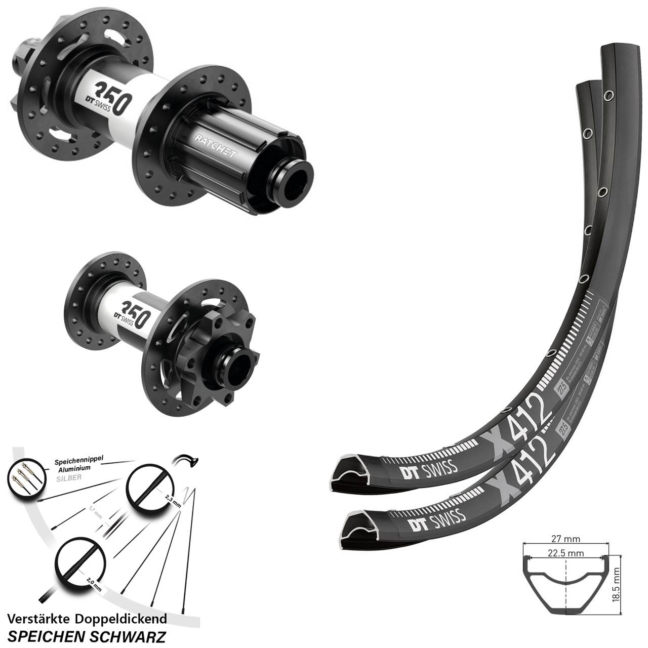 DT Swiss X412-350 29 Zoll Laufradsatz 6-Loch 15x100 12x142 8-11 fach
