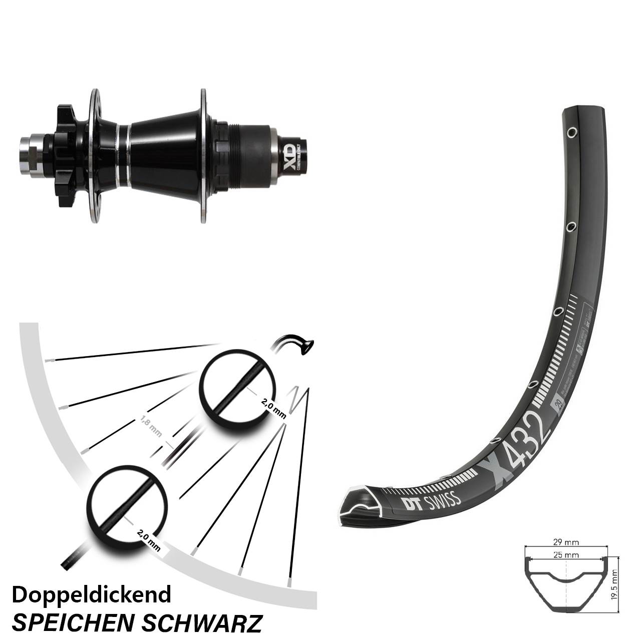 6-Loch Hinterrad 12x142 29 Zoll DT Swiss X432 Formula GDC XD