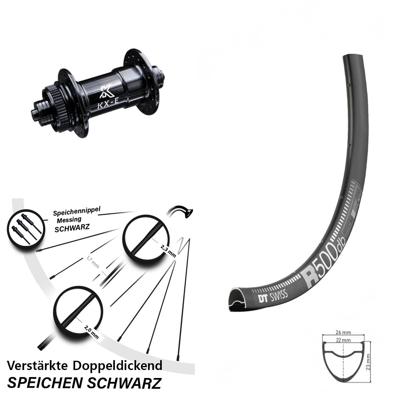 Road Disc DT Swiss R 500 Vorderrad 28 Zoll verstärkt mit KX-E Nabe 5x100 mm Centerlock