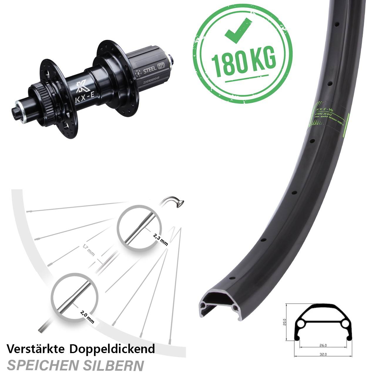 E-Bike Hinterrad KX-Evo 29 Zoll für Schnellspanner 5x135 mm 6-fach gelagert