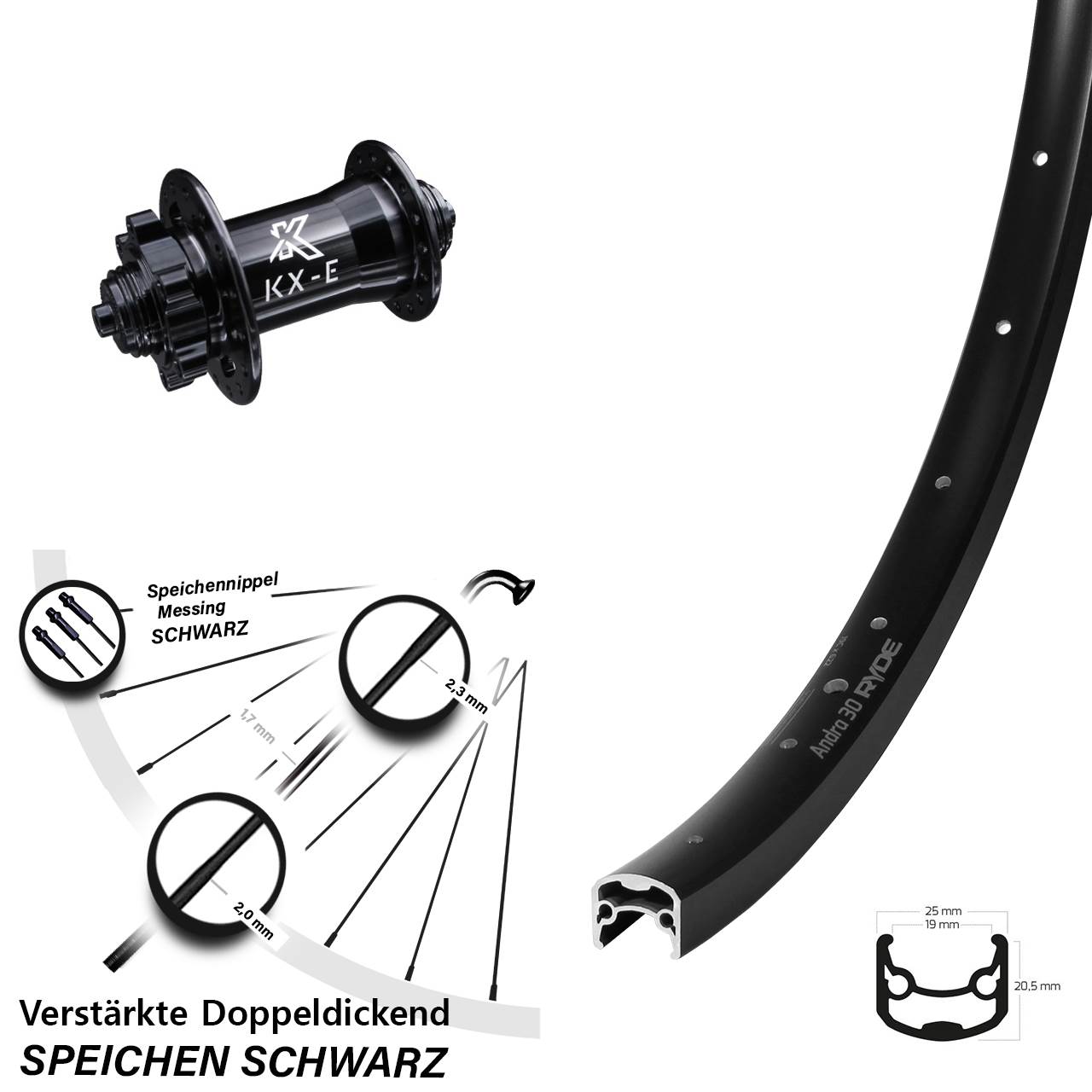 28-29 Zoll Vorderrad Ryde Andra 30 Disc mit KX-E Nabe 5x100 mm Schnellspanner