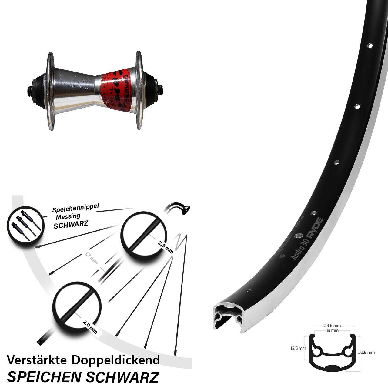 Vorderrad 28 Zoll Ryde Andra 30 Formula Conic für Schnellspanner